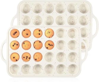Mini Muffin Pan, Metal Reinforced Frame Mini Cupcake Pans 24 Cups Nonstick Muffin Silicone Molds with Handle for Baking Muffins, Cupcakes