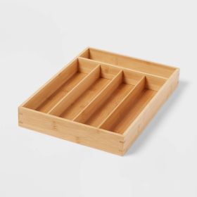 Natural 5 Compartment Flatware Drawer Organizer Brown : Silverware & Utensils Holder, In-Drawer Storage