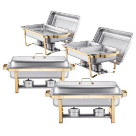 VEVOR Chafing Dish Buffet Set, 8 Qt 4 Pack, Stainless Steel Chafer with 2 Full Size and 4 Half Size Pans